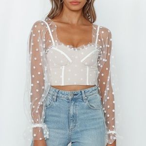 White polka dot top